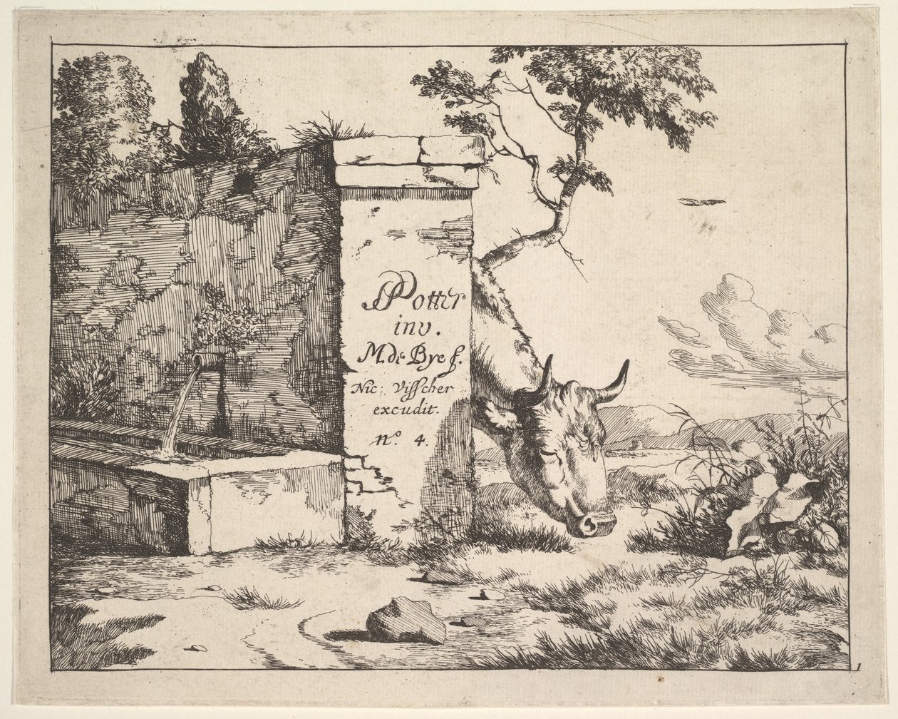 Title page for Diverses vaches et boeufs after Paulus Potter by Marcus de Bye