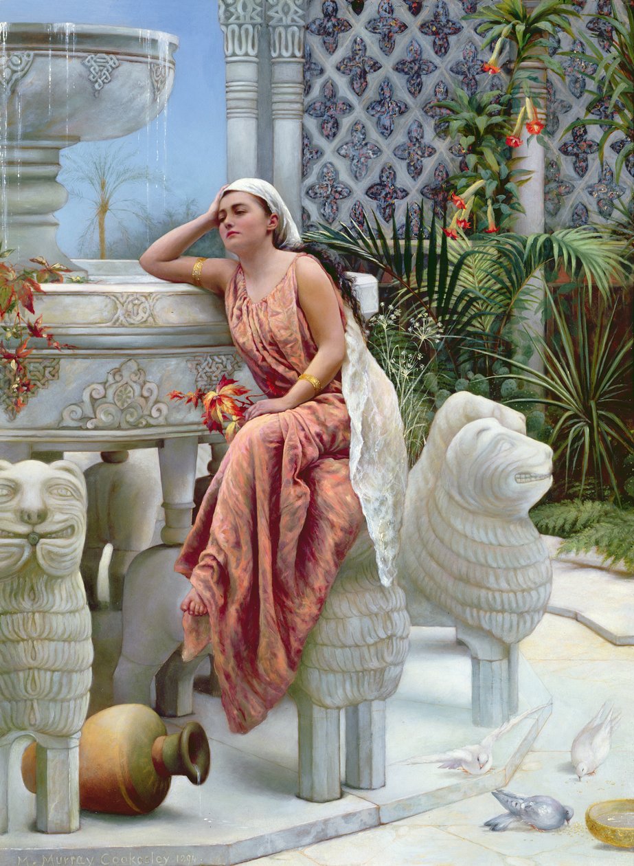 A Restful Moment by the Lion Fountain at the Alhambra, Spain by Margaret Murray Cookesley