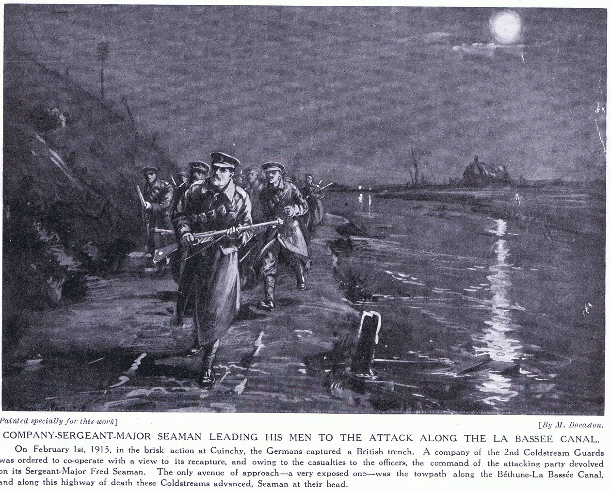 Company Sergeant Major Seaman leading his men along the La Basse Canal February 1915 by Margaret Dovaston