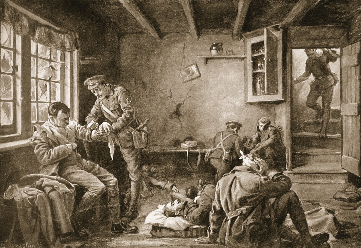 Lance-Corporal Royall attending to the wounded in a wayside inn which was under fire by Margaret Dovaston