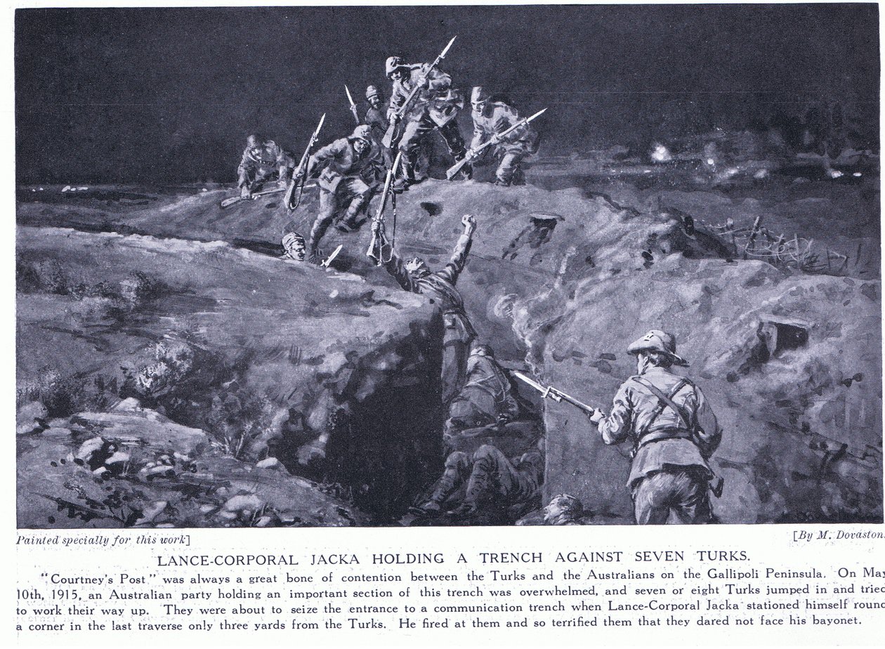 Lance Corporal Jacka Wins a VC by Showing How One Man Can Beat Seven May 1915 by Margaret Dovaston