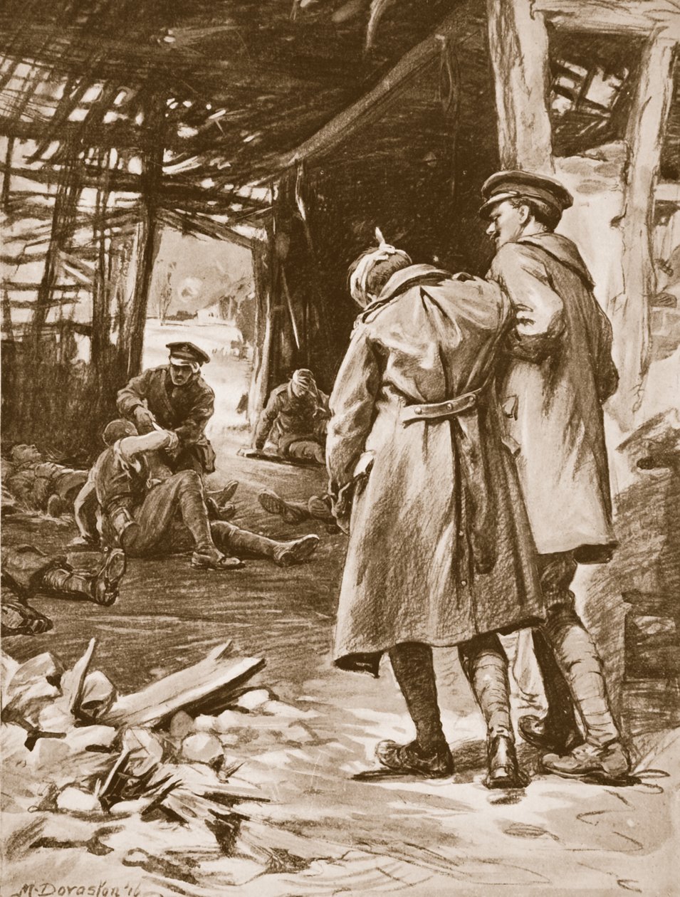 Private J.S. Kerr Rendering First Aid to the Wounded at a Farm Which Was Being Heavily Shelled by Margaret Dovaston