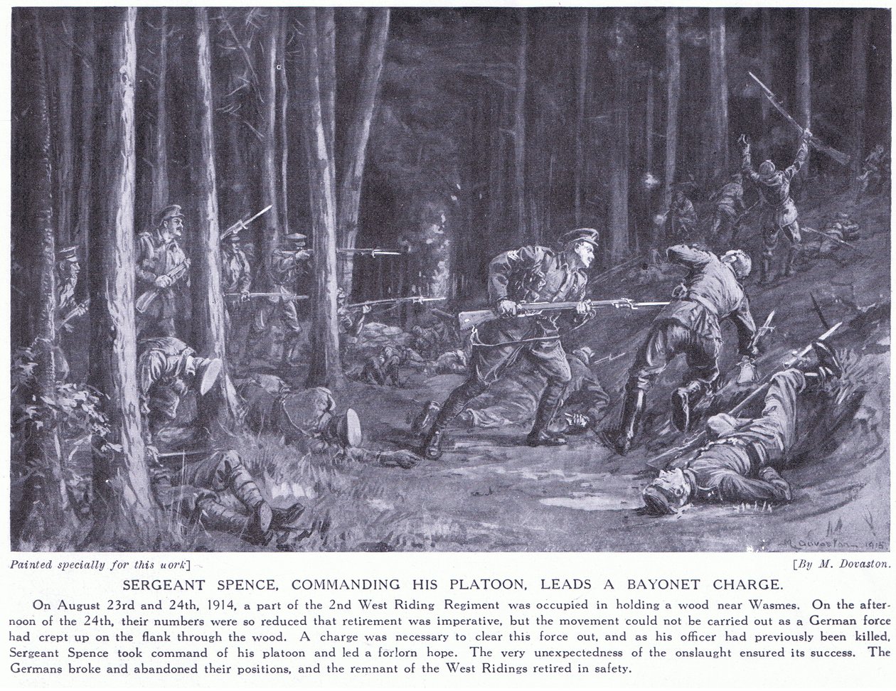 Sergeant Spence won a DCM for leading his platoon in a bayonet charge in woods near Wasmes in August 2014 by Margaret Dovaston