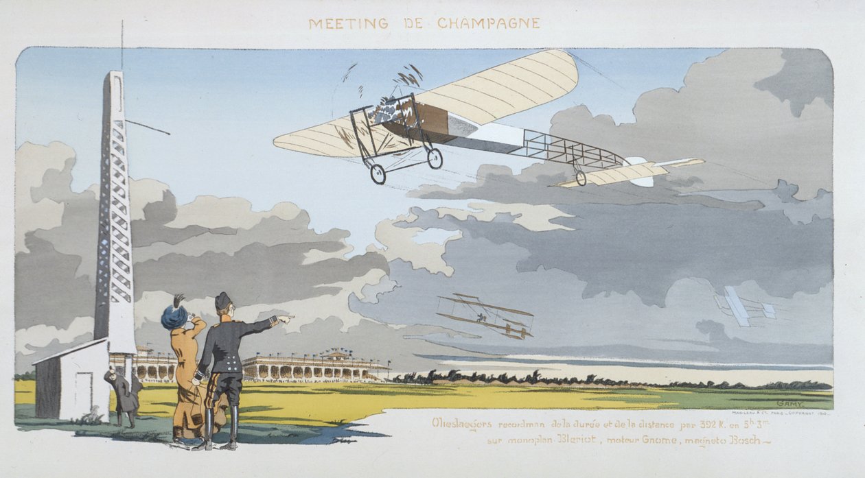Aviation Meeting at Champagne, published by Mabileau, Paris, 1910 by Marguerite Montaut