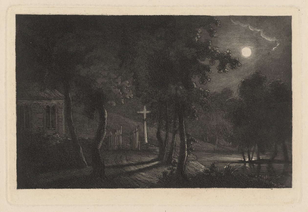 A Lakeside Chapel by Moonlight by Maria Anna Fischer