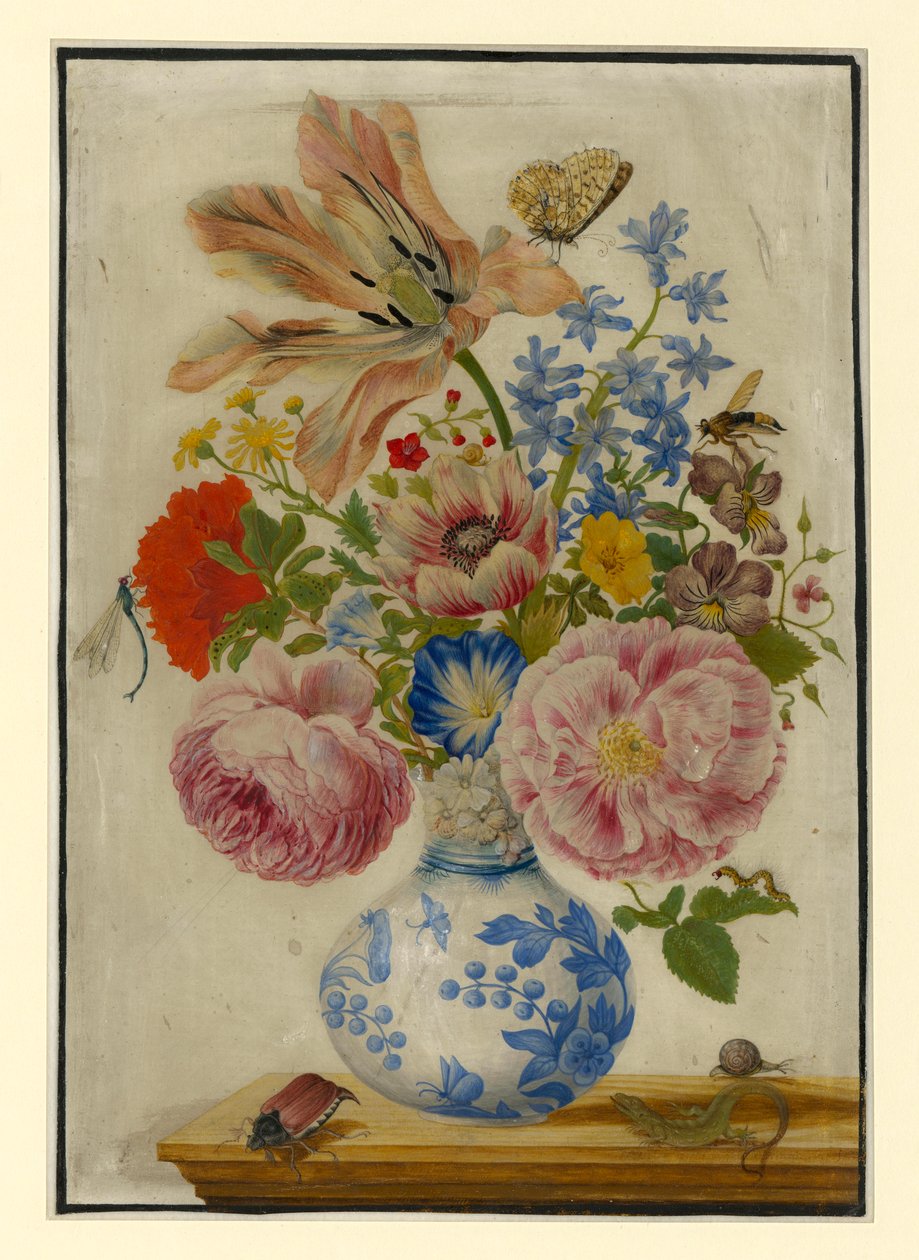 Chinese Vase with Roses, Poppies, and Carnations by Maria Sibylla Merian