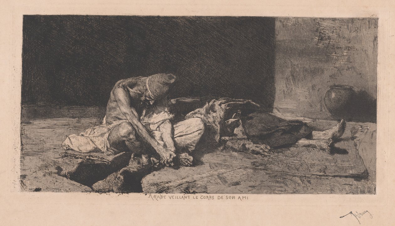Arab Watching over the Body of His Friend by Marià Fortuny