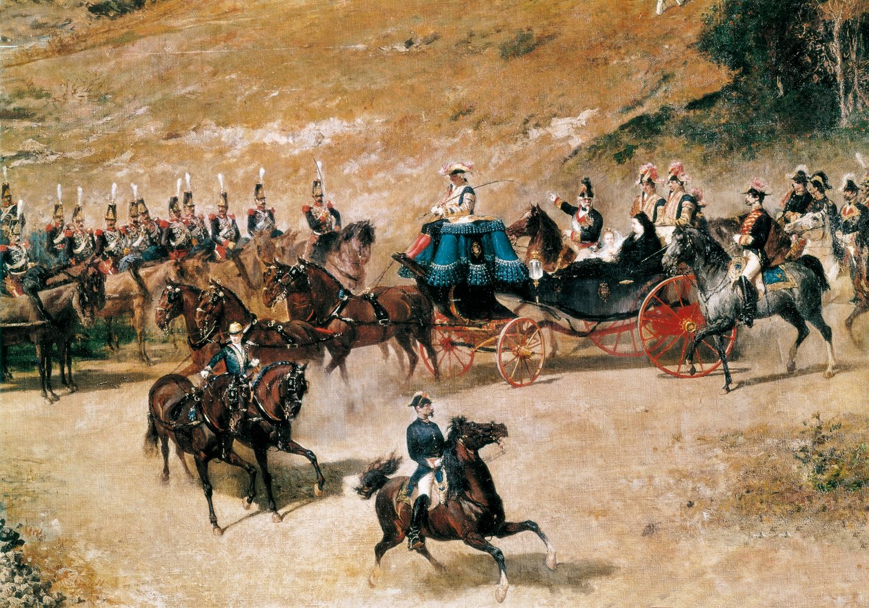 Queen María Cristina and her Daughter, Isabel II, Reviewing the Artillery Batteries Defending Madrid in 1837 (detail) by Mariano José María Bernardo Fortuny y Carbó