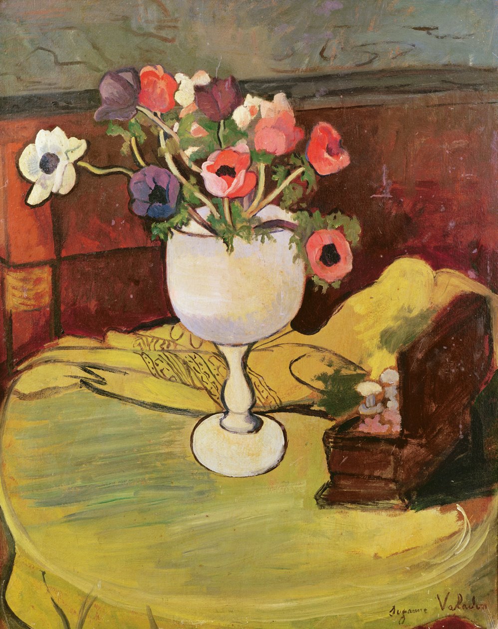 Vase of Flowers, Anemones in a White Glass by Marie Clementine (Suzanne) Valadon