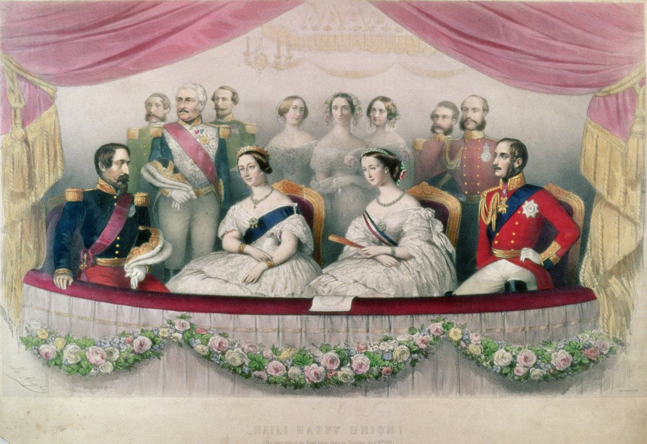 Hail Happy Union, the State visit to the Royal Italian Opera by Queen Victoria, Prince Albert and the Emperor and the Empress of France, 1855 by Marie Alexandre Alophe