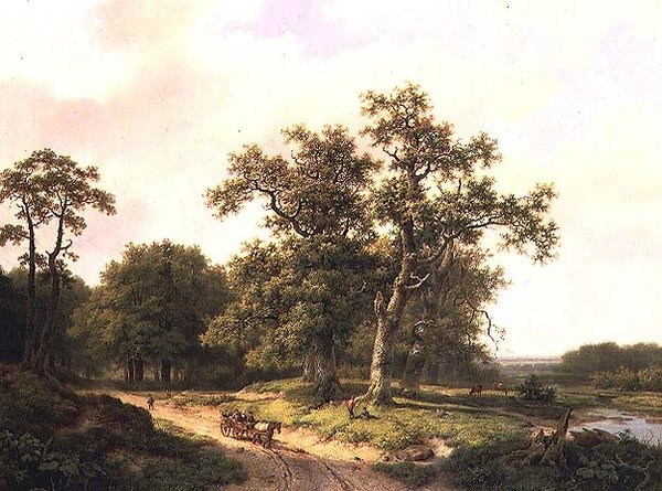 Wooded Landscape with Peasants by Marinus Adrianus Koekkoek