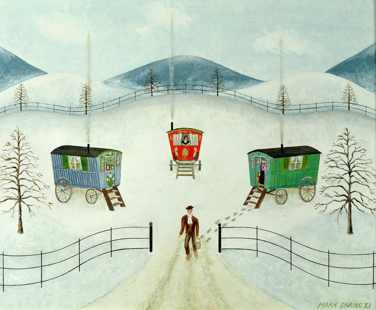 Gypsy Caravans in the Snow by Mark Baring