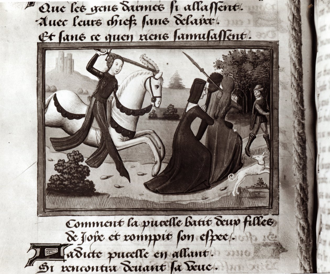 Joan of Arc Driving the Prostitutes from the Army Camp, from Vigils of Charles VII, c.1484 by Martial de Paris