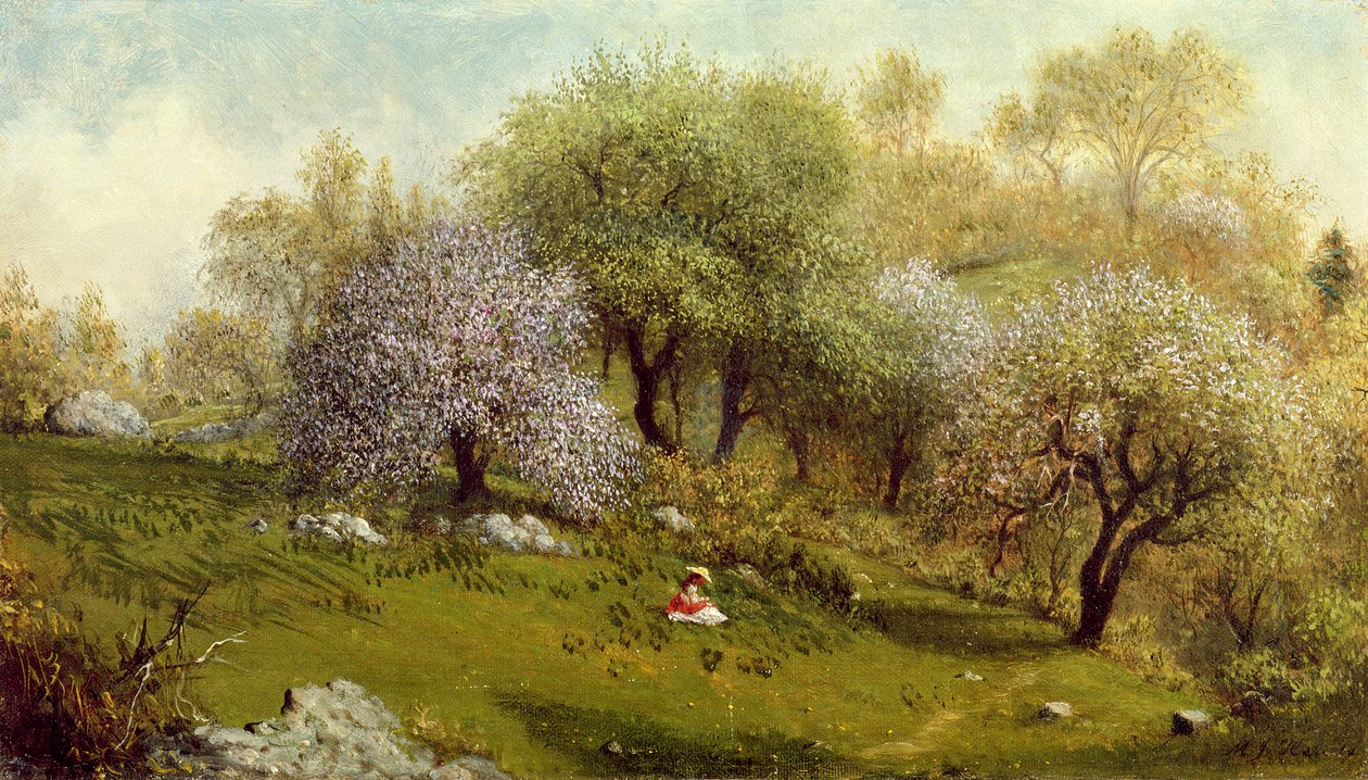 Girl on a Hillside, Apple Blossoms, 1874 by Martin Johnson Heade