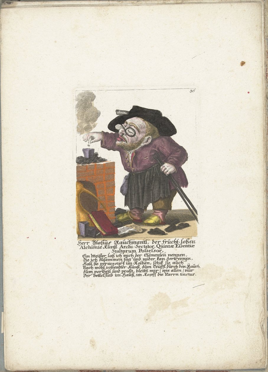 The Dwarf Blasius Rauchmantl as Alchemist, ca. 1710 (Il Callotto resurcitato oder Neu eingerichtes Zwerchen Cabinet) by Martin Engelbrecht (attributed to)