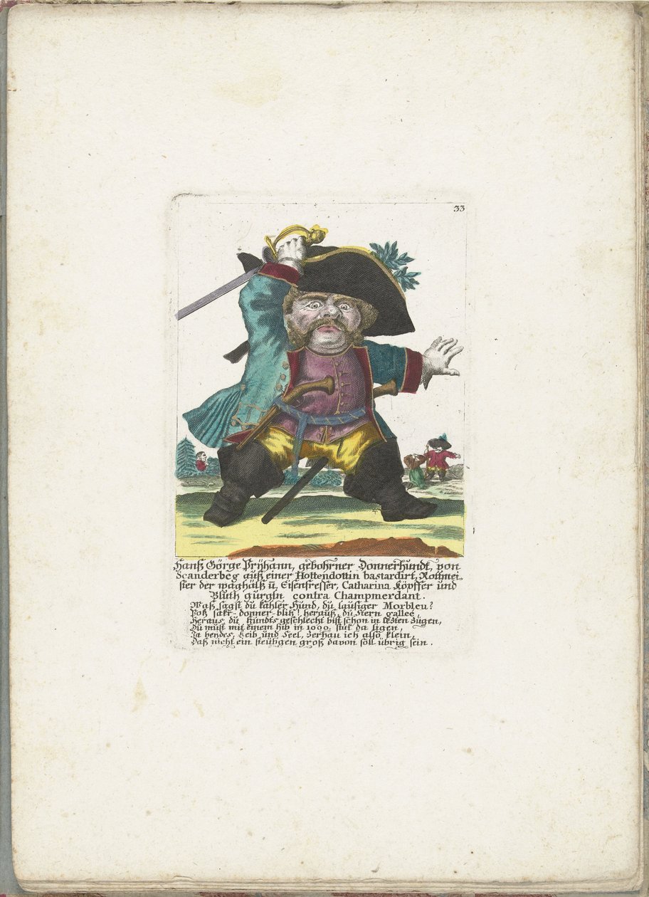 The Dwarf Hanß Görge Prijhann as a Fierce Officer, ca. 1710 by Martin Engelbrecht (attributed to)