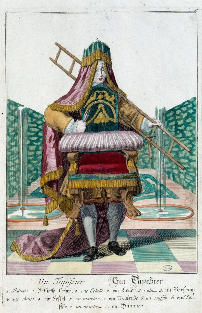 A upholstery, engraving by Martin Engelbrecht, 18th century, Paris, Decorative Arts by Martin Engelbrecht