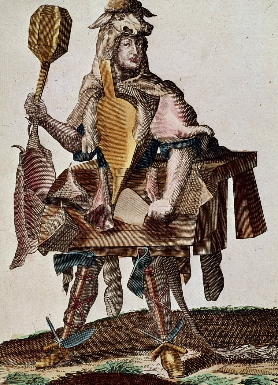 The butcher, engraving from Assemblage des nouveau manouvries habilles by Martin Engelbrecht