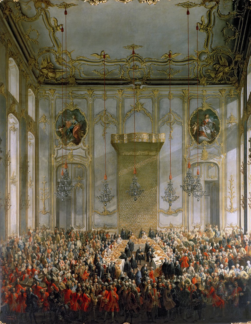 Court Banquet in the Great Antechamber of the Hofburg Palace, Vienna by Martin II Mytens or Meytens