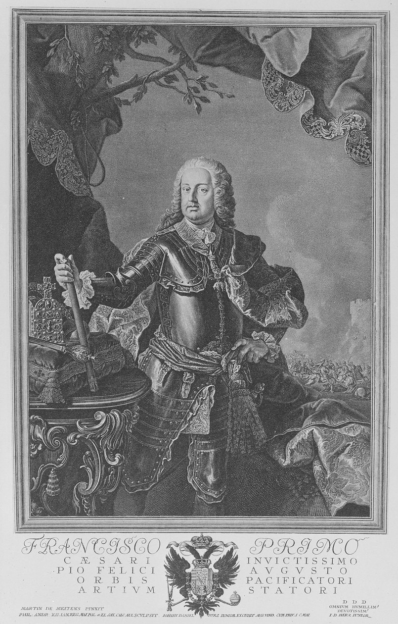 Francis I, Holy Roman Emperor, engraved by Philipp Andreas Kilian by Martin II Mytens or Meytens