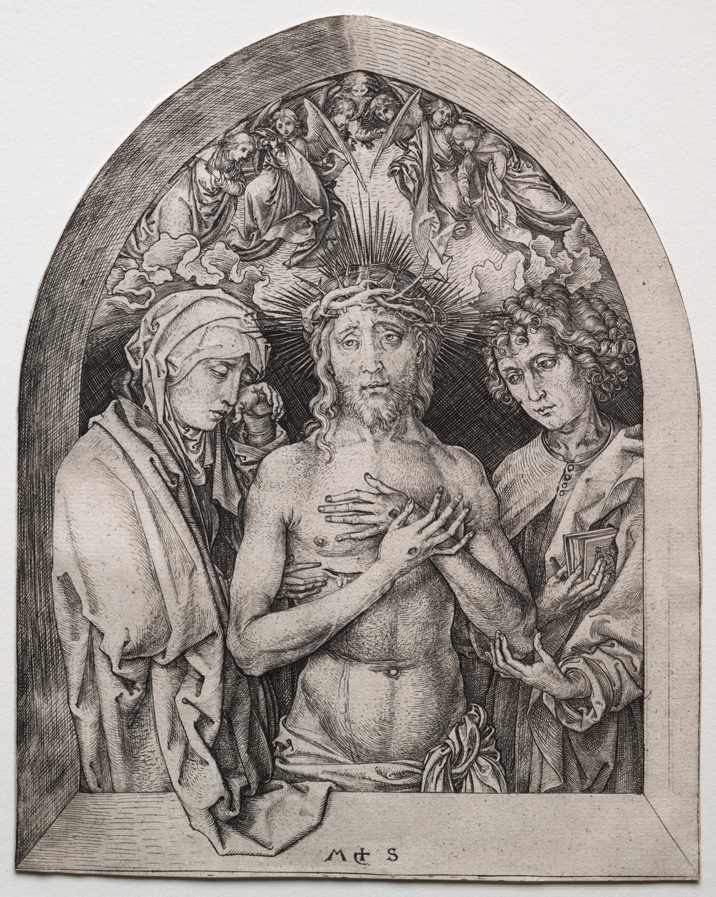 Christ as the Man of Sorrows between the Virgin and St. John by Martin Schongauer