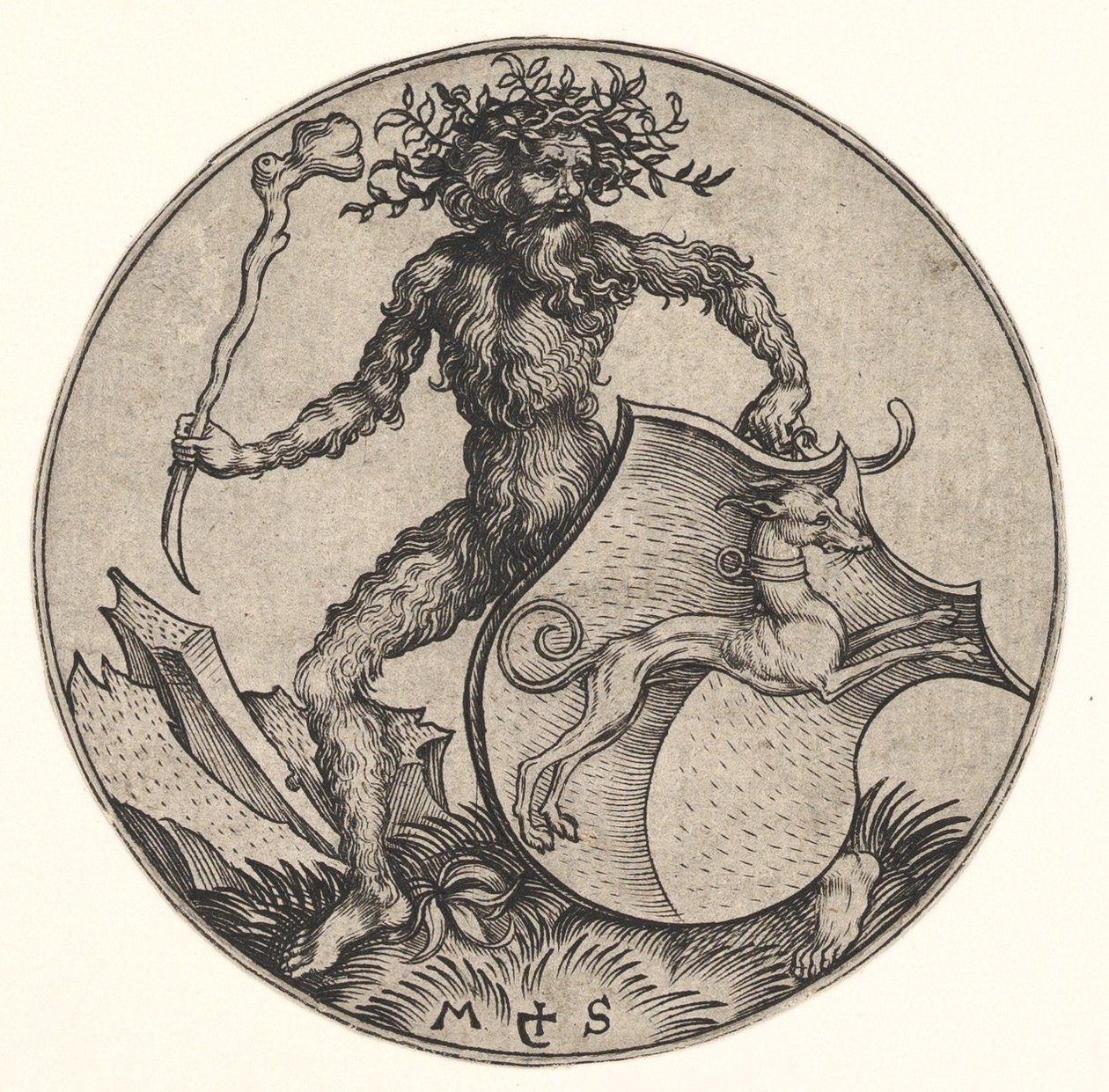 Shield with Greyhound Held by Wild Man by Martin Schongauer