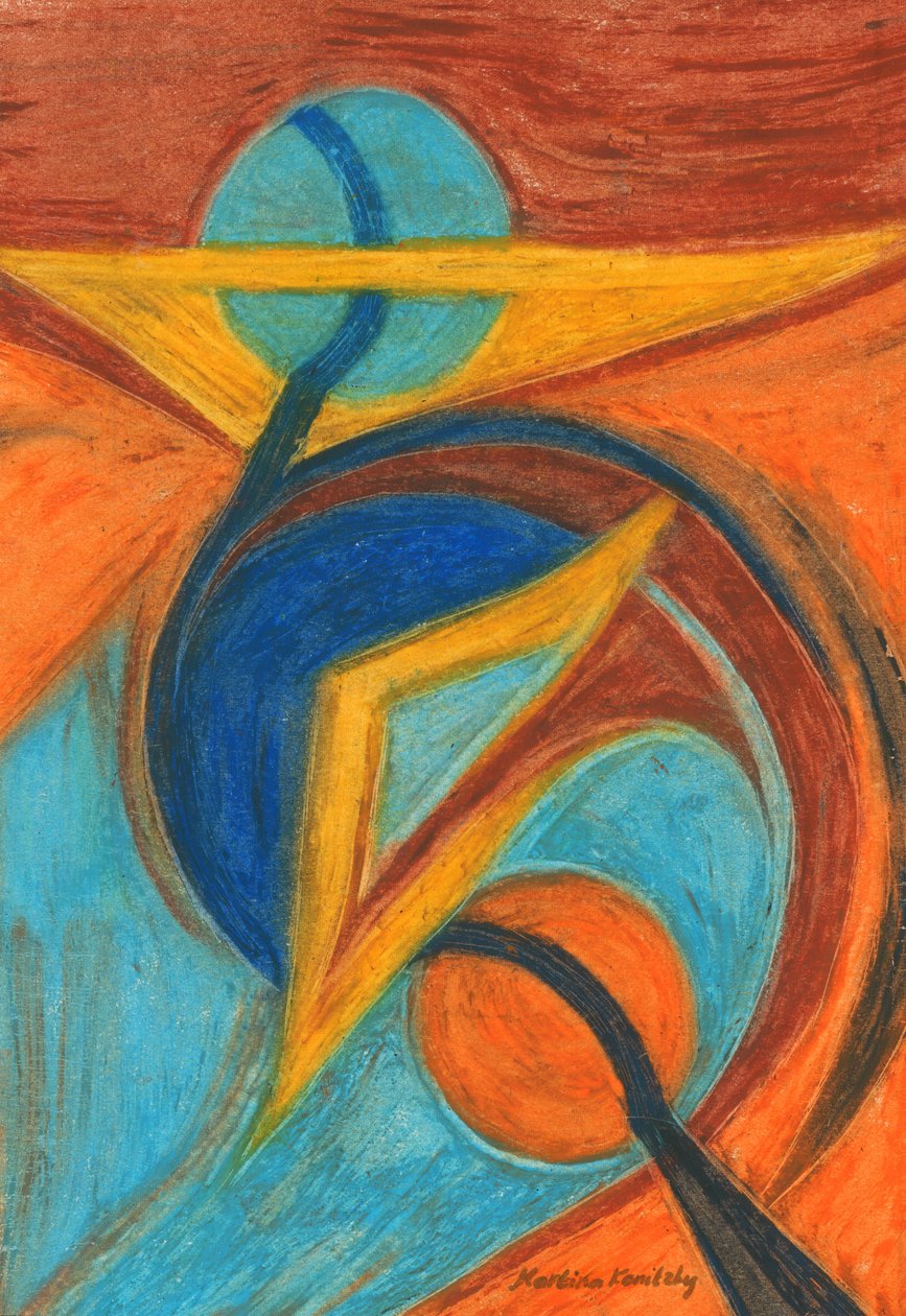 Brown Orange Yellow Blue Abstract by Martina Konitzky