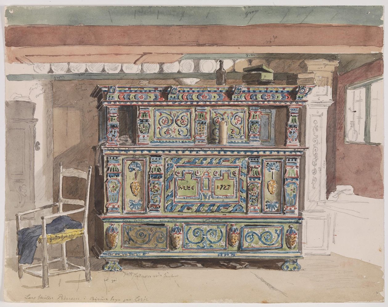 Painted Cabinet, Dated 1727, in a Room from Læsø by Martinus Rørbye
