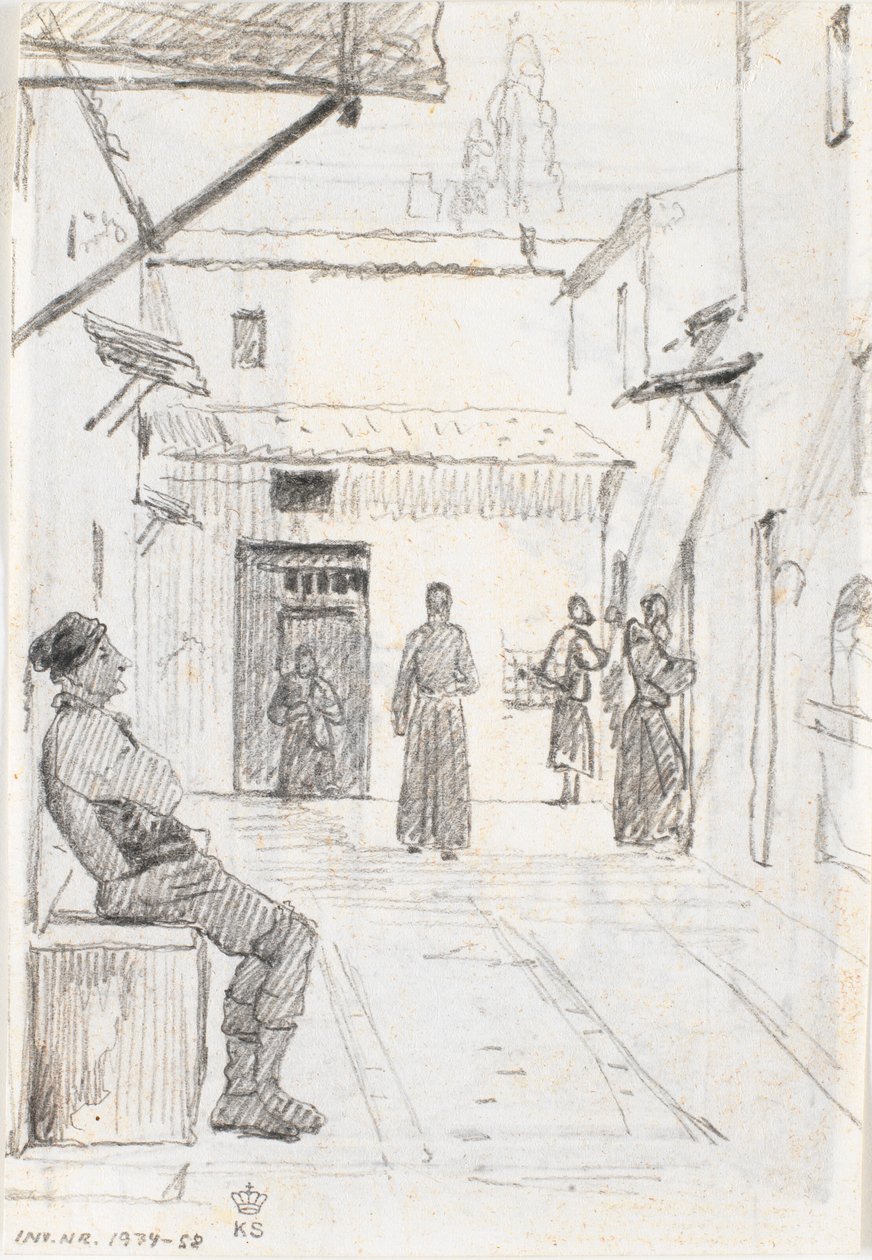 Italian Street with Fisherman in the Background by Martinus Rørbye