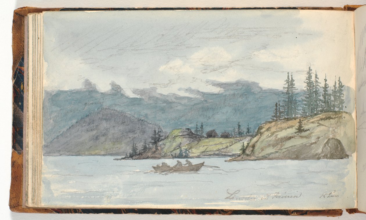 Lake Landscape with a Rowing Boat. The Fiord Krøderen, Norway by Martinus Rørbye