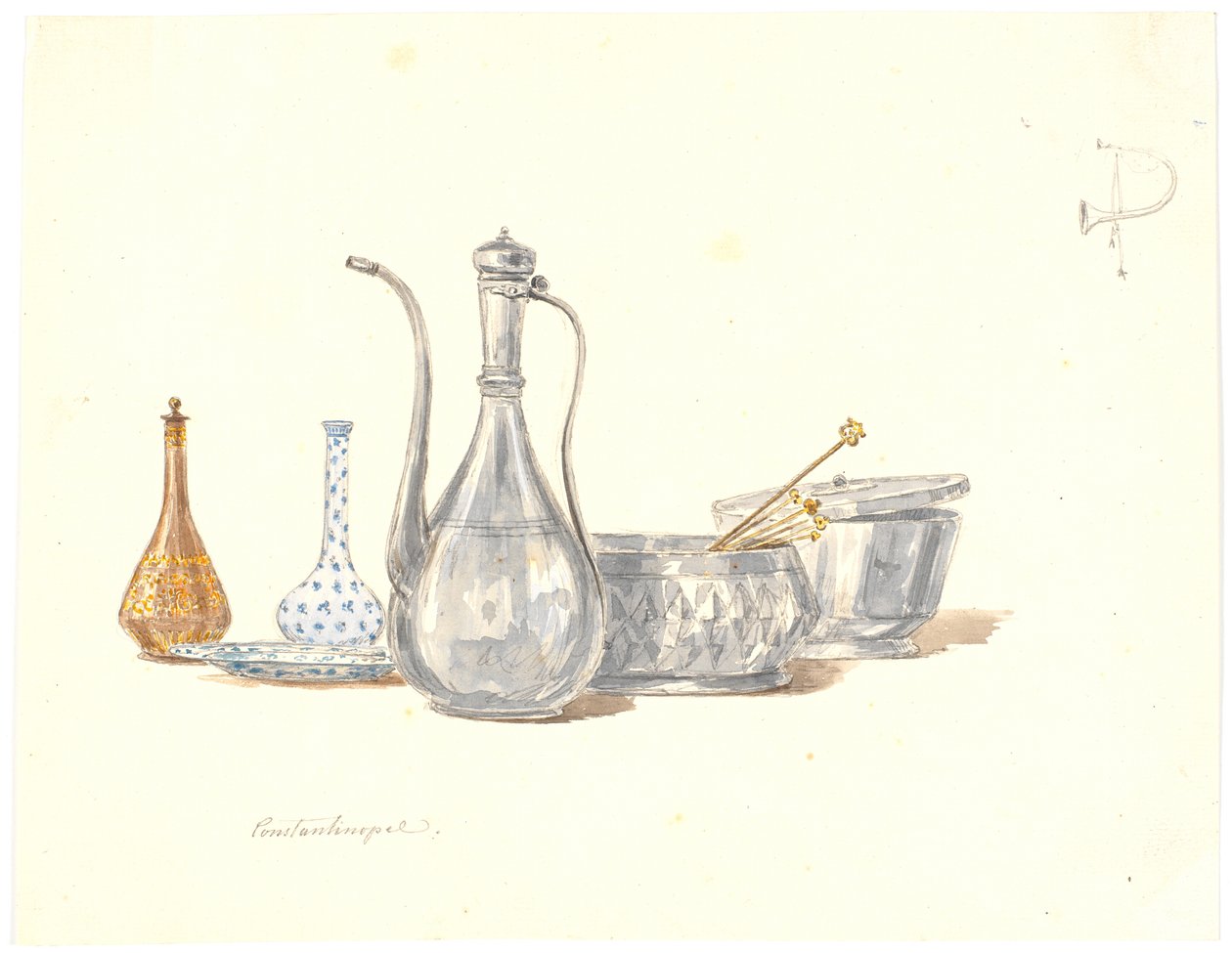 Turkish Jugs, a Pitcher, and Two Flasks by Martinus Rørbye