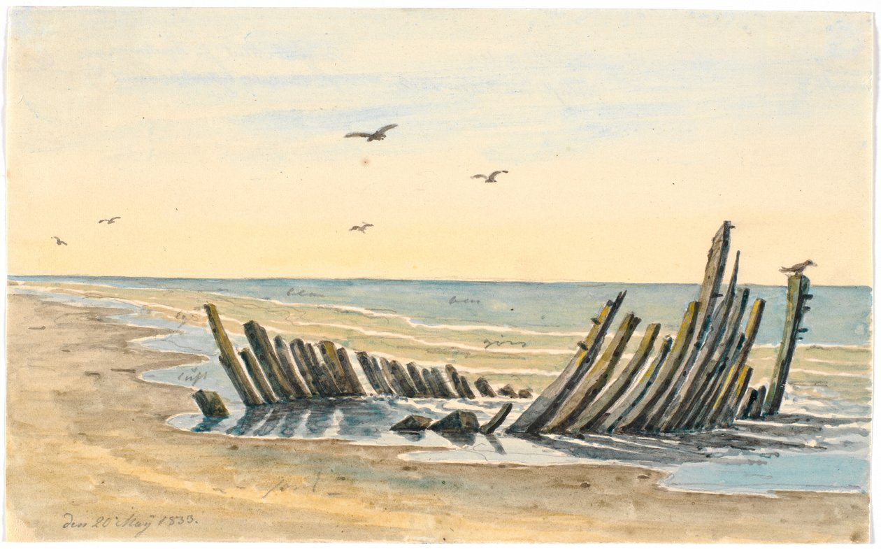 Wreck on the Beach Nordstranden, Sank on the 9th of May 1832 by Martinus Rørbye