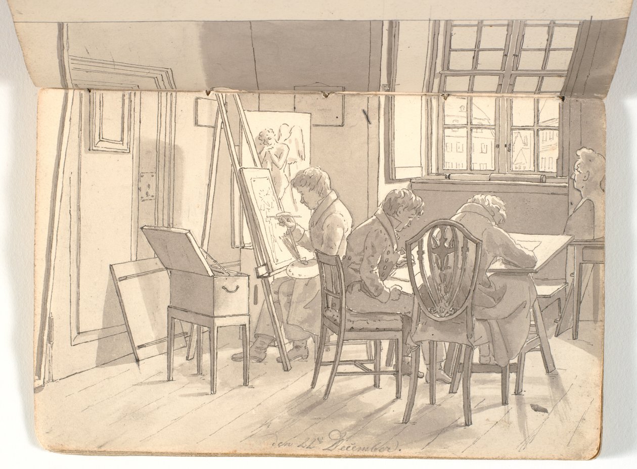 Interior of the Academy with Painting and Drawing Artists by Martinus Rørbye