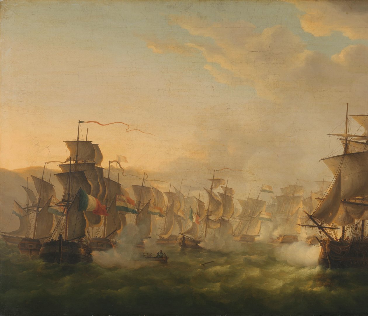 Clash of the Dutch and British Fleets during the Passage of the Dutch Flotilla to Boulogne (1804) by Martinus Schouman (signed by artist)