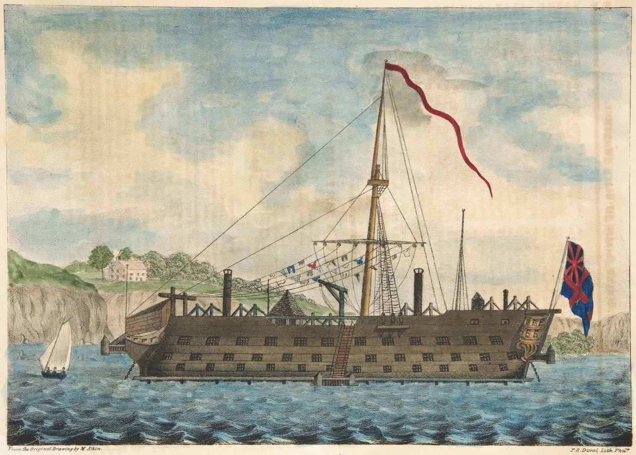 Prison Ship Saratoga off Dartmouth, pub. 1840 by Martyn after Alken