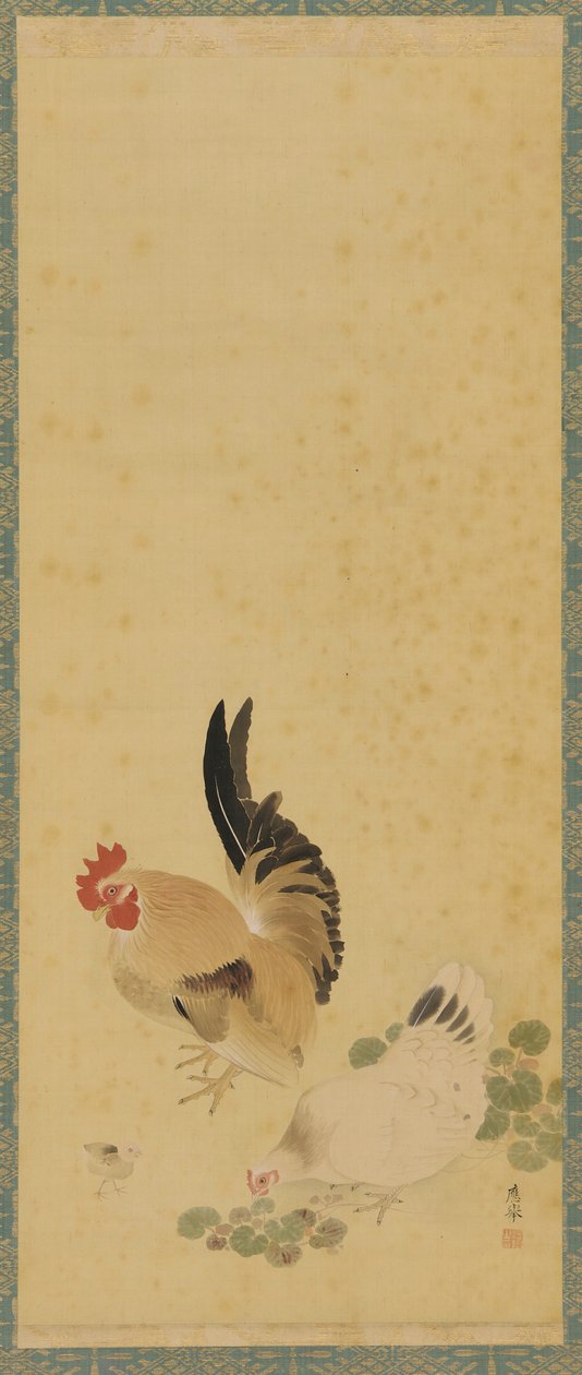 Cock, Hen and Chick by Maruyama Okyo