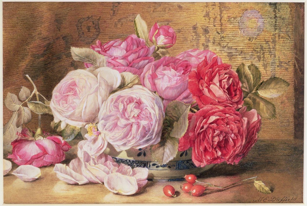Pink and Red Roses in a Bowl by Mary Elizabeth Duffield