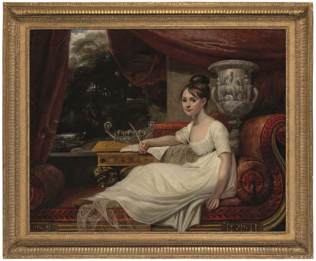 Portrait of Eleanor Anne Porden, Lady Franklin, on a chaise longue by Mary Ann Flaxman