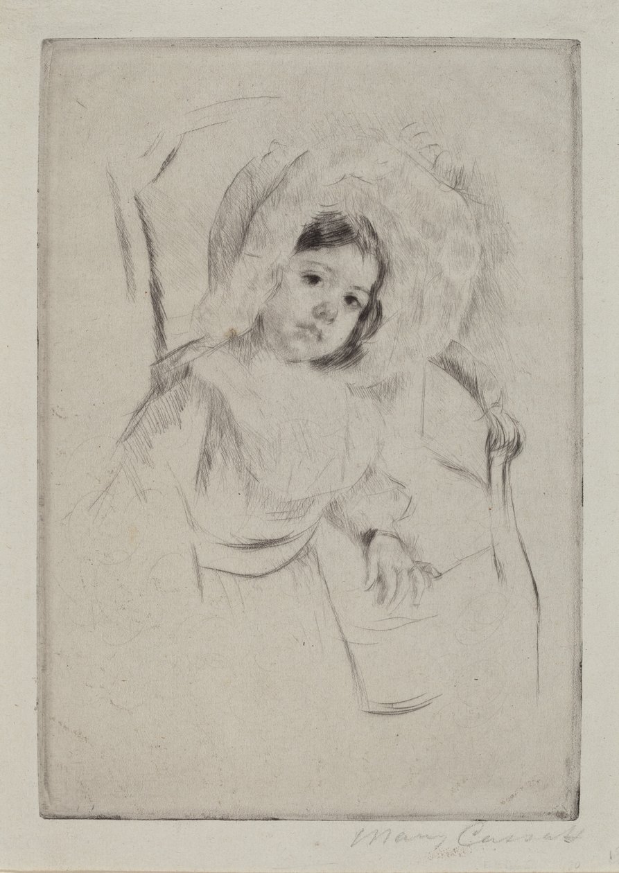 Margot in a Floppy Bonnet Leaning against a Chair by Mary Cassatt