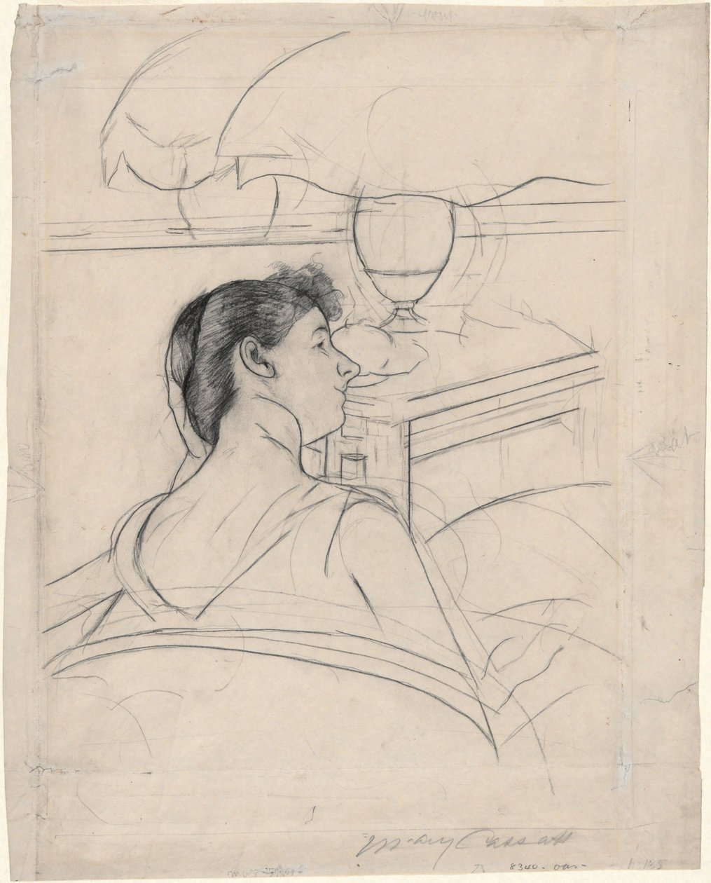 Woman and Lamp by Mary Cassatt