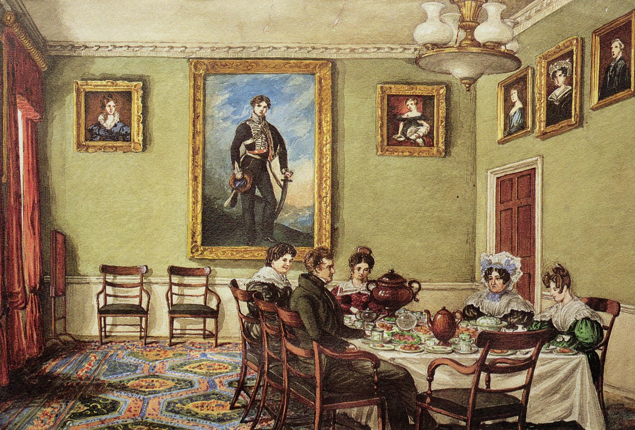 Dining room at Langton Hall, family at breakfast, c.1832-3 by Mary Ellen Best