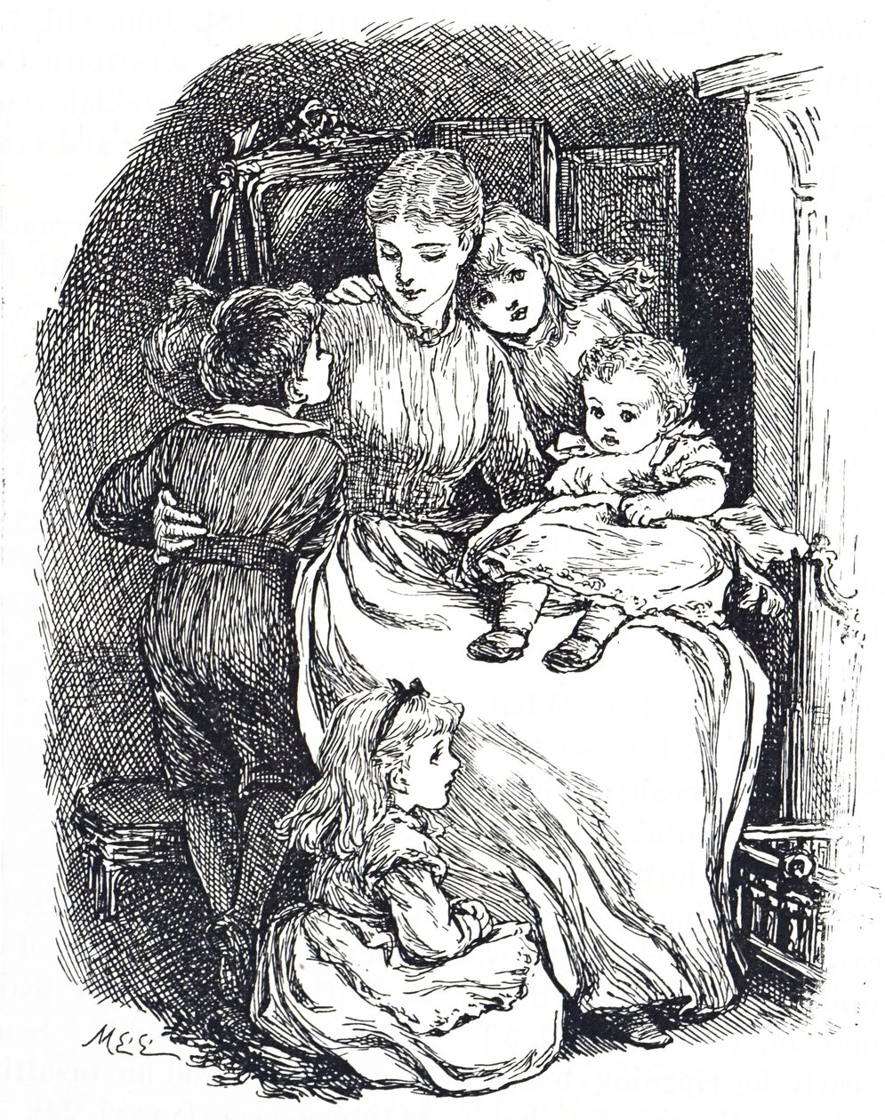 Illustration of a Mother with Her Children by Mary Ellen Edwards