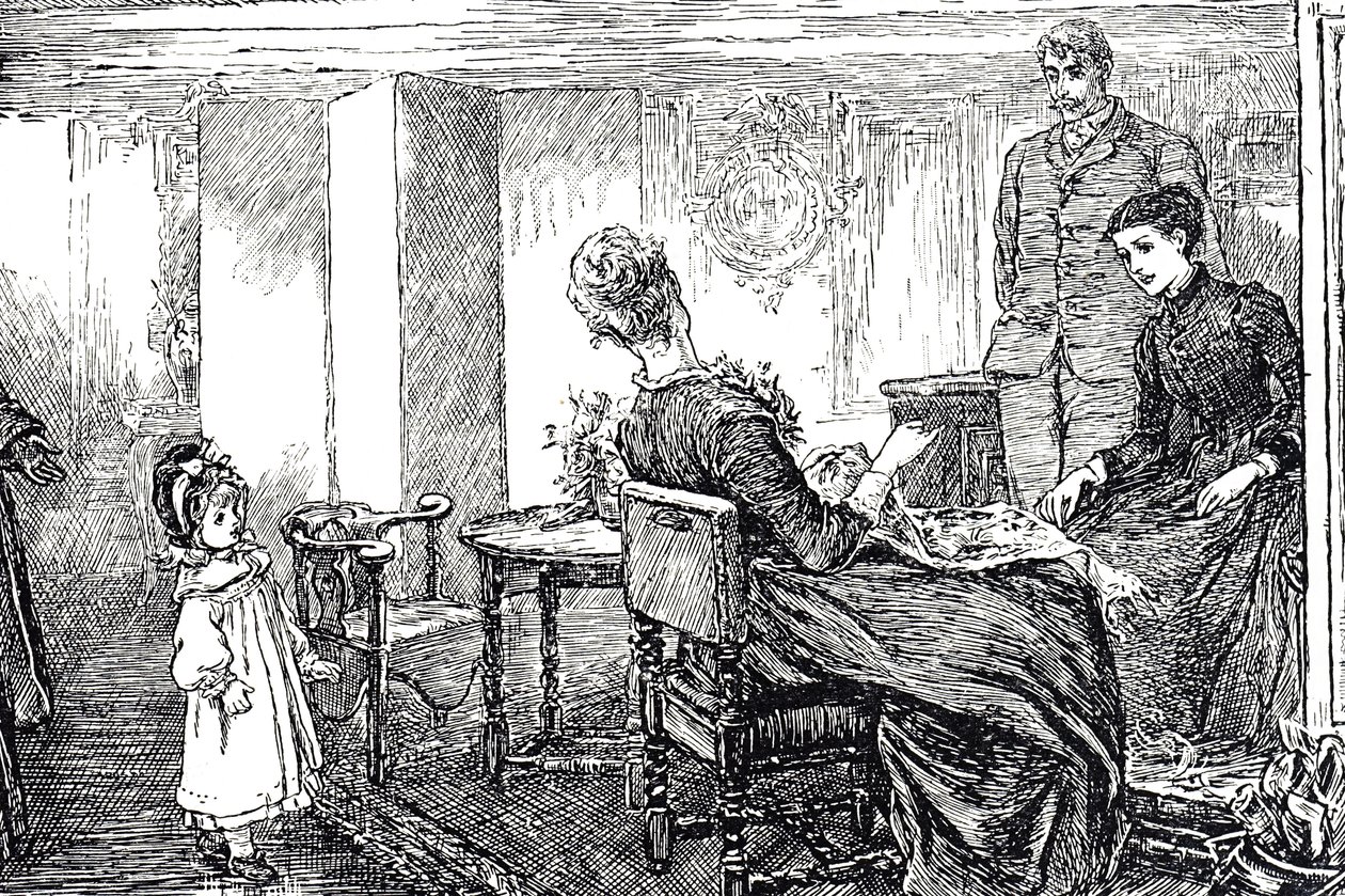 Illustration of a Little Girl with Her Aunts and Uncle by Mary Ellen Edwards