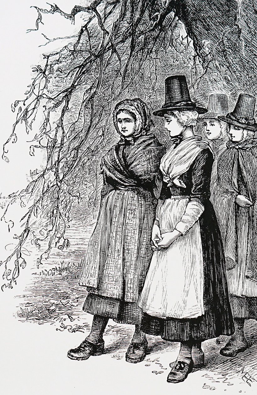 Welsh Girls at a Hollantide Fair, a Hiring Fair, Waiting to be Engaged as Domestic Servants by Mary Ellen Edwards