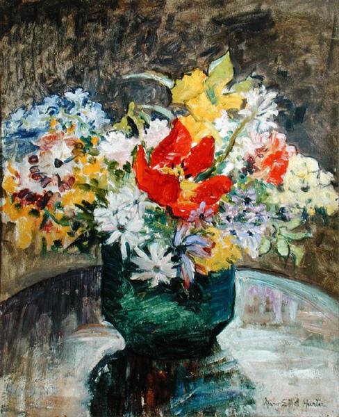 Flowers in a Green Vase by Mary Ethel Hunter