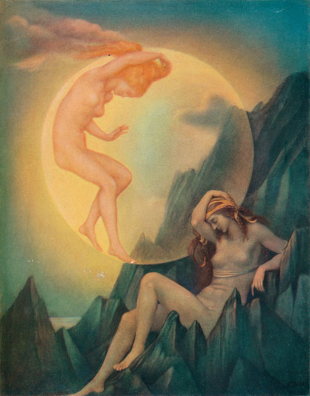 Sleeping Earth and Wakening Moon by Evelyn De Morgan