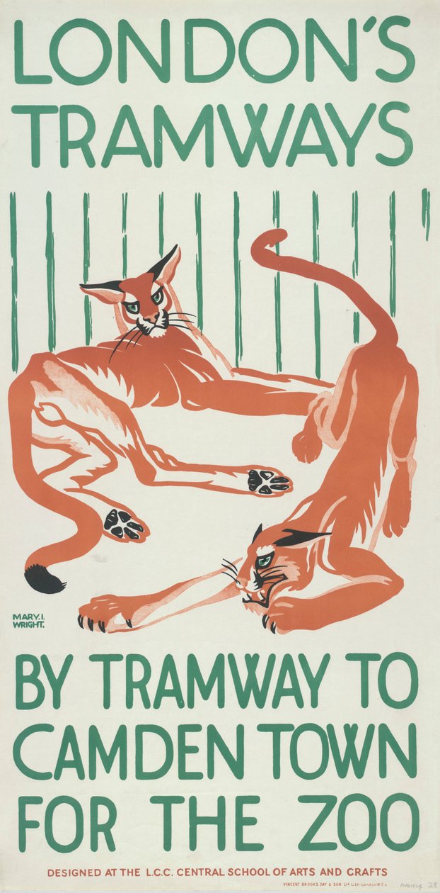 By Tramway to Camden Town for the Zoo, London County Council LCC Tramways Poster, 1924 by Mary I Wright