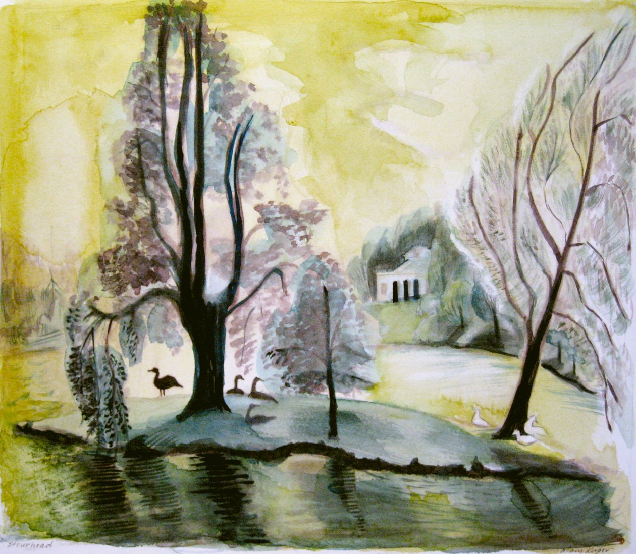 Stourhead, evening lake, 2006 by Mary Kuper