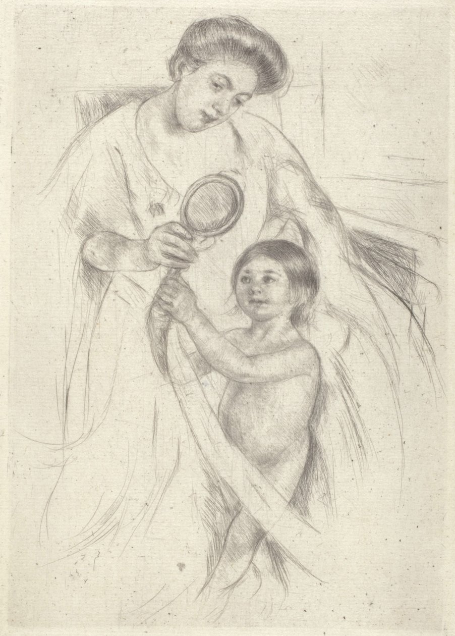 Looking Into A Hand Mirror #3 by Mary Stevenson Cassatt