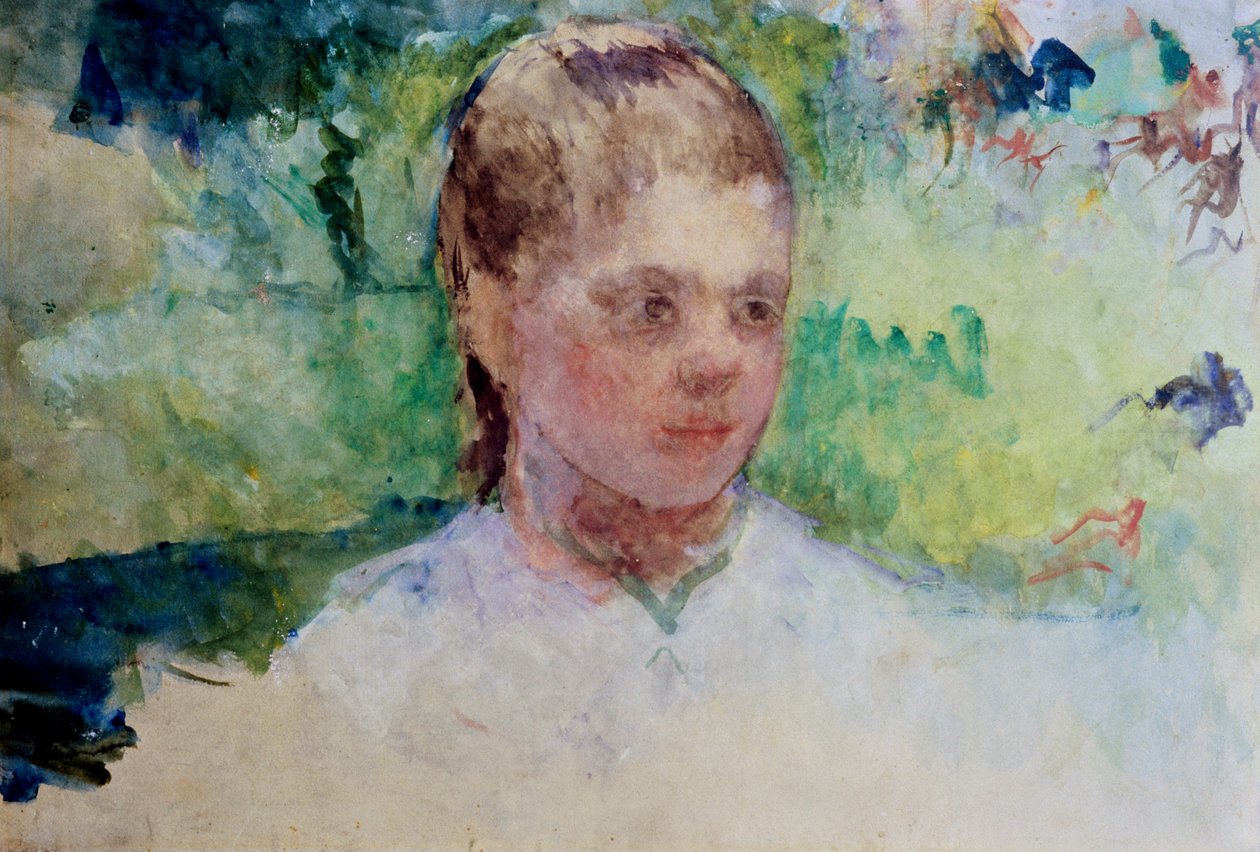 Head of a Young Girl. Green Background. by Mary Stevenson Cassatt